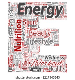 Vector conceptual healthy living positive nutrition sport letter font word cloud isolated background. Collage of happiness care, organic, recreation workout, beauty, vital healthcare spa concept