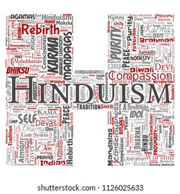 Vector conceptual hinduism, shiva, rama, yoga letter font H red word cloud isolated background. Collage of mandalas, samsara, celebration, tradition, peace, compassion, rebirth, karma, dharma concept