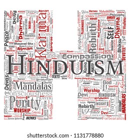 Vector conceptual hinduism, shiva, rama, yoga letter font H red word cloud isolated background. Collage of mandalas, samsara, celebration, tradition, peace, compassion, rebirth, karma, dharma concept