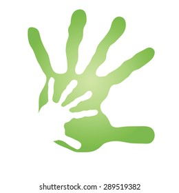 Vector conceptual human or mother and child hand prints painted, isolated on white background for art, care, childhood, family, fun, happy, infant, symbol, kid, little, love, mom, motherhood or young