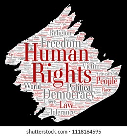 Vector conceptual human rights political freedom, democracy paint brush paper word cloud isolated background. Collage of humanity tolerance, law principles, people justice or discrimination concept