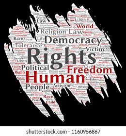 Vector conceptual human rights political freedom, democracy paint brush paper word cloud isolated background. Collage of humanity tolerance, law principles, people justice or discrimination concept
