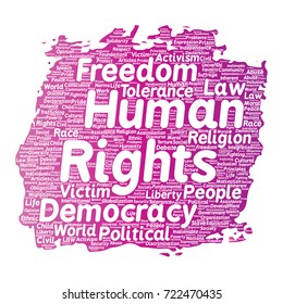 Vector conceptual human rights political freedom, democracy paint brush word cloud isolated background. Collage of humanity tolerance, law principles, people justice or discrimination concept