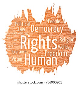 Vector conceptual human rights political freedom, democracy paint brush word cloud isolated background. Collage of humanity tolerance, law principles, people justice or discrimination concept