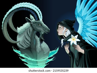 Vector conceptual illustration about the good and evil.
