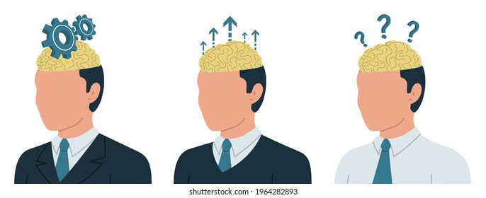 Vector conceptual illustration of brain and business. Business concept of human brain work. Thinking work