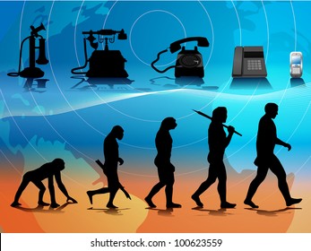 vector conceptual illustration comparing human and phone evolution,eps10 file, raster version available