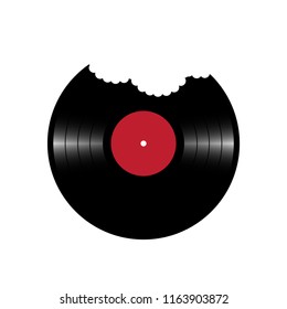 Vector conceptual illustration. Delicious music. Vinyl plate in with bite marks.