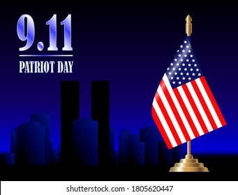 Vector conceptual illustration for Patriot Day USA poster or banner. 11 September.Twin towers on a blue background.