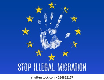 Vector conceptual illustration - Poster Stop illegal migration in EU