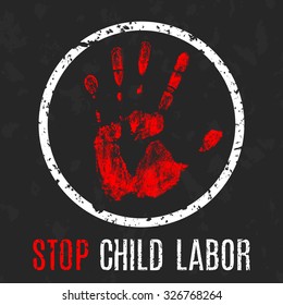 Vector conceptual illustration - Poster stop child labor. International Day of Innocent Children - Victims of Aggression