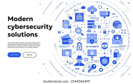 Vector ilustración conceptual relacionada con la ciberseguridad, la protección de la información personal, la seguridad de los datos privados. Anuncio de doodle sólido o Imagen de héroe para el Sitio web