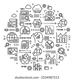 Vector ilustración conceptual relacionada con estadísticas, análisis de datos, infografía. Anuncio de doodle lineal o fondo para Sitio web o App móvil