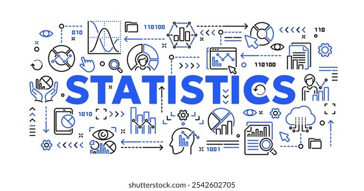 Vector ilustración conceptual relacionada con estadísticas, análisis de datos, infografía. Anuncio de doodle lineal o fondo para Sitio web o App móvil