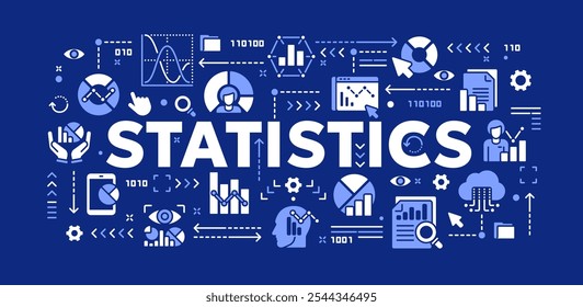 Vector conceptual illustration related to statistics, data analytics, infographic. Solid doodle banner or background for website or mobile app