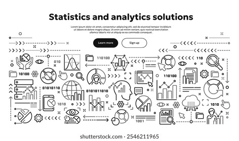 Vector ilustración conceptual relacionada con estadísticas, análisis de datos, infografía. Línea doodle Anuncio o fondo para Sitio web o App móvil