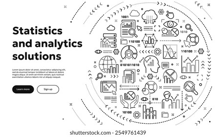 Vector ilustración conceptual relacionada con estadísticas, análisis de datos, infografía. Línea doodle Anuncio o fondo para Sitio web o App móvil