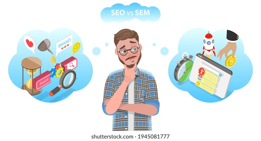 Ilustración conceptual de vectores de SEO vs SEM.