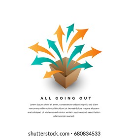 Vector conceptual illustration of several arrows getting outside the box.