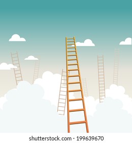 Vector conceptual illustration of several ladders to the sky.