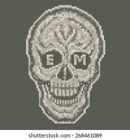 Vector conceptual illustration. Skull in digital camouflage style.