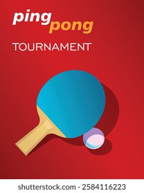 Vector conceptual illustration table tennis. Ping pong poster on red background racket and ball