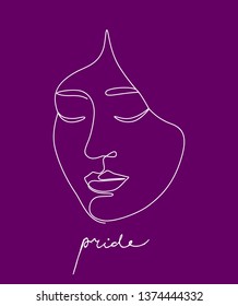 vector conceptual illustration in violet and white colors dedicated to feminism and LGBTQ. continuous line art.