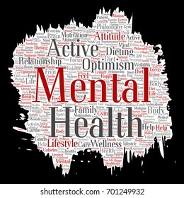 Vector conceptual mental health or positive thinking paint brush paper word cloud isolated background. Collage of optimism, psychology, mind healthcare, thinking, attitude balance or motivation text