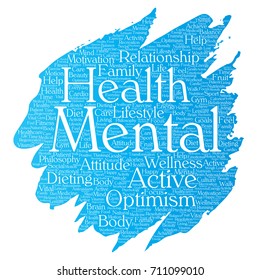 Vector conceptual mental health or positive thinking paint brush word cloud isolated background. Collage of optimism, psychology, mind healthcare, thinking, attitude balance or motivation text