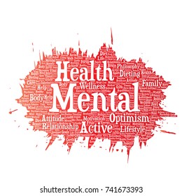 Vector conceptual mental health or positive thinking paint brush word cloud isolated background. Collage of optimism, psychology, mind healthcare, thinking, attitude balance or motivation text