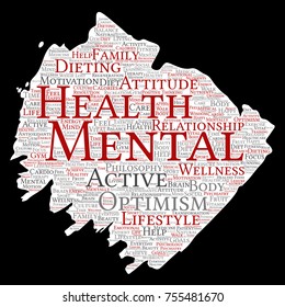 Vector conceptual mental health or positive thinking paint brush paper word cloud isolated background. Collage of optimism, psychology, mind healthcare, thinking, attitude balance or motivation text