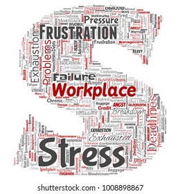 Vector conceptual mental stress at workplace or job pressure human letter font S word cloud isolated background. Collage of health, work, depression problem, exhaustion, breakdown, deadlines risk