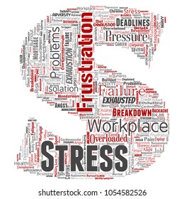 Vector conceptual mental stress at workplace or job pressure human letter font S word cloud isolated background. Collage of health, work, depression problem, exhaustion, breakdown, deadlines risk
