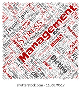Tensión mental conceptual vectorial en el lugar de trabajo o presión laboral nubes de palabras rojas cuadradas humanas aisladas fondo. Collage de la salud, el trabajo, el problema de la depresión, el agotamiento, el desmoronamiento, los plazos de entrega