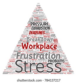 Vektor konzeptioneller mentaler Stress am Arbeitsplatz oder Arbeitsdruck menschliches Dreieck Pfeil Wolke isolierte Hintergrund. Collage of Health, Work, Depressionsproblem, Erschöpfung, Untergliederung, Terminrisiken