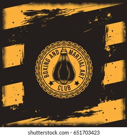 Vector conceptual motivational poster for a boxing club with punching bag. Excellent advertisement for the boxing hall