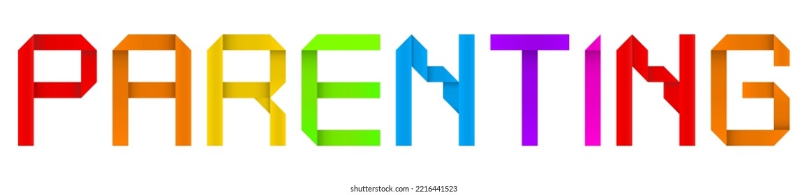 Vector conceptual paper origami font forming the PARENTING  word isolated on white background. 3d illustration as a metaphor for love, care, family, education, support, commmunication,  time  