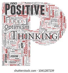 Vector conceptual positive thinking, happy strong attitude letter font P word cloud isolated on background. Collage of optimism smile, faith, courageous goals, goodness or happiness inspiration