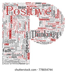 Vector conceptual positive thinking, happy strong attitude letter font P word cloud isolated on background. Collage of optimism smile, faith, courageous goals, goodness or happiness inspiration
