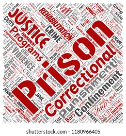 Vector conceptual prison, justice, crime square red word cloud isolated background. Collage of punishment, law, rights, social, authority, system, civil, trial, rehabilitation, freedom concept