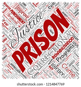 Vector conceptual prison, justice, crime square red word cloud isolated background. Collage of punishment, law, rights, social, authority, system, civil, trial, rehabilitation, freedom concept