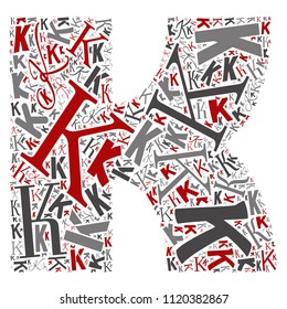 Vetor conceitual vermelho, cinza e preto brincalhão engraçado fonte de educação feita de coleção de cartas ou grupo em formas de personagem isolado no fundo branco. Um design de elemento de aprendizagem de alfabeto de arte moderna