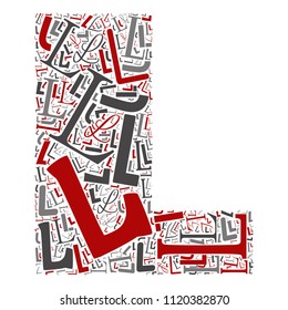 Vector conceptual red, gray and black playful funny education font made of letter collection or group on character shapes isolated on white background. A modern art alphabet learning element design