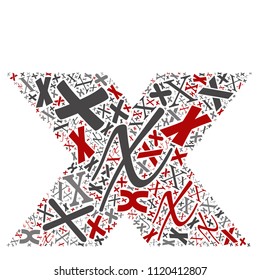 Vector conceptual red, gray and black playful funny education font made of letter collection or group on character shapes isolated on white background. A modern art alphabet learning element design