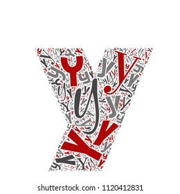 Vector conceptual red, gray and black playful funny education font made of letter collection or group on character shapes isolated on white background. A modern art alphabet learning element design