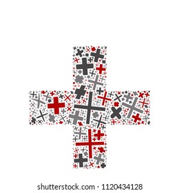 Tipo de letra de educación divertida, teñida de color rojo, gris y negro, de colección de símbolos o grupo sobre formas de caracteres aisladas en fondo blanco. Diseño de elementos de aprendizaje de arte moderno
