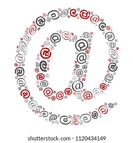 Vector conceptual red, gray and black playful funny education font made of symbol collection or group on character shapes isolated on white background. A modern art alphabet learning element design