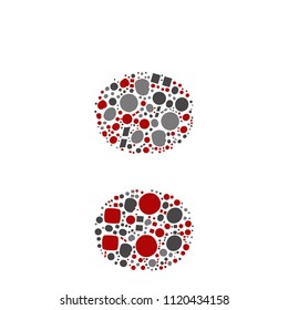 Vector conceptual red, gray and black playful funny education font made of symbol collection or group on character shapes isolated on white background. A modern art alphabet learning element design