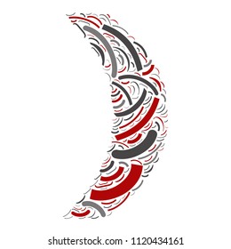 Vector conceptual red, gray and black playful funny education font made of symbol collection or group on character shapes isolated on white background. A modern art alphabet learning element design