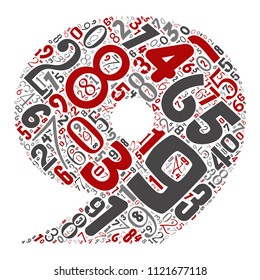 Vektorkonzeptuell rote, graue und schwarze spielerische lustige Bildungs-Schriftart aus Zahlensammlung oder Gruppe auf Zeichenformen einzeln auf weißem Hintergrund. Ein modernes Design für das Lernen von Alphabeten